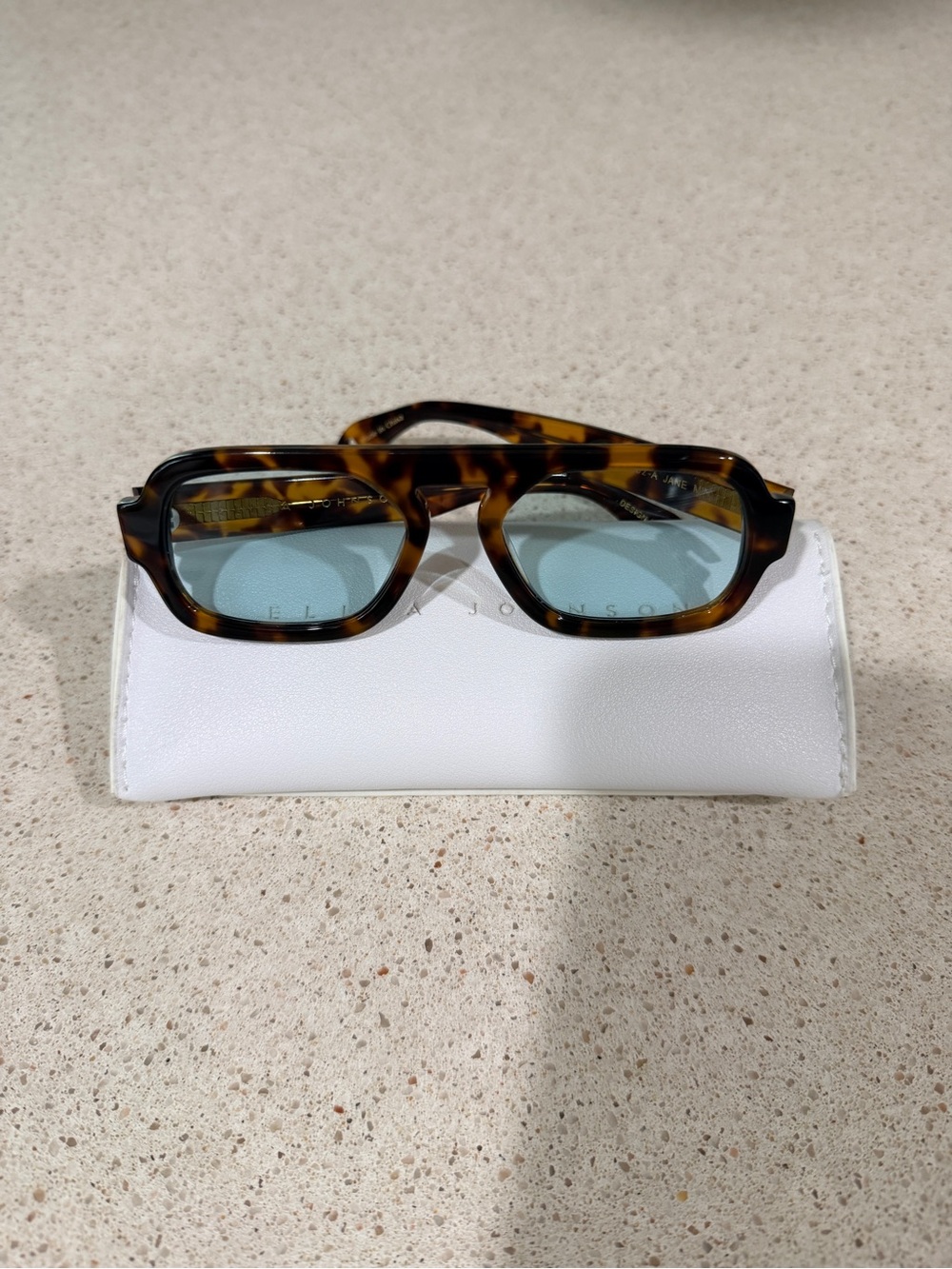 Elisa Johnson Jane Mini Tortoise Blue Lens Sunglasses w/ Case